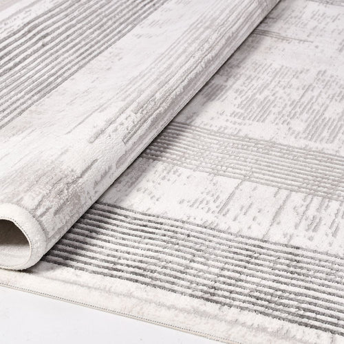 Danielle Grey Striped Machine Made Area Rug