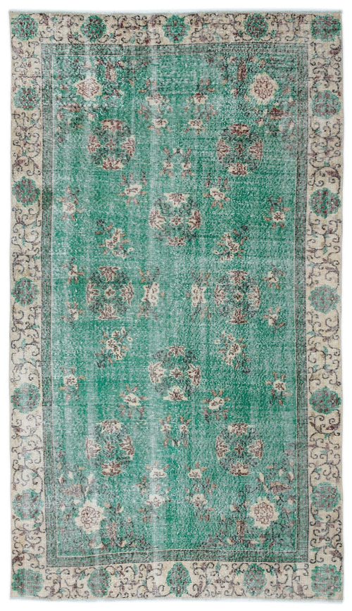 Atina Green Vintage Wool Handmade Area Rug 5'3" x 9'4"