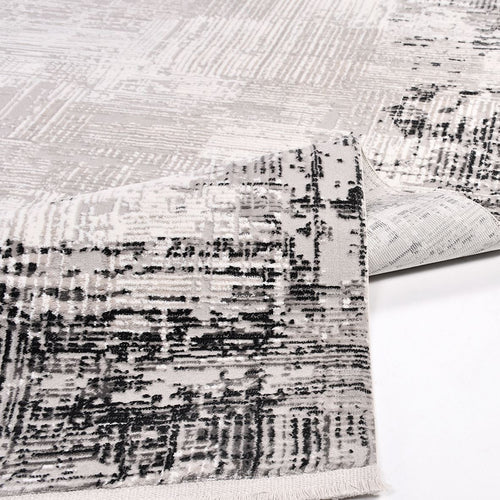 Grey Striped Area Rug - Machine Made Rug with 8mm Pile Height & Laser Cut Edges