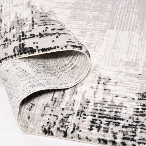 Grey Striped Area Rug - Machine Made Rug with 8mm Pile Height & Laser Cut Edges