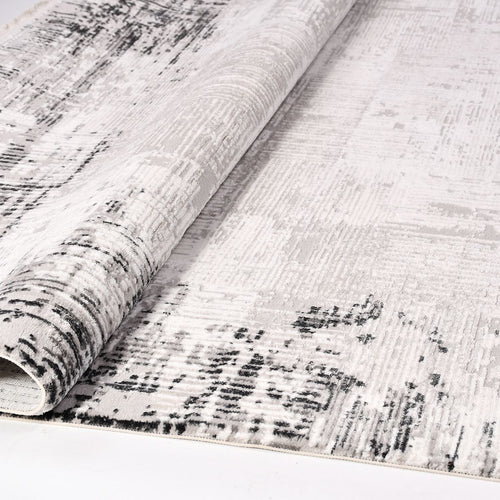 Grey Striped Area Rug - Machine Made Rug with 8mm Pile Height & Laser Cut Edges