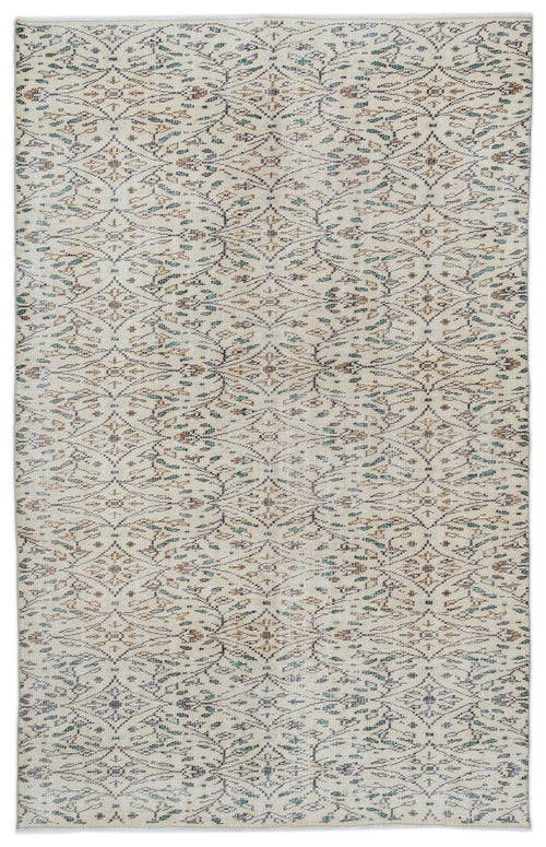 Atina Cream Vintage Wool Handmade Area Rug 5'4" x 8'6"