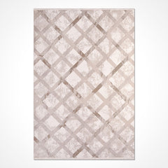 Geometric Area Rug – Machine Made Cream Polyester Rug with Laser Cut Edge