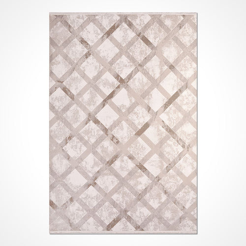 Geometric Area Rug – Machine Made Cream Polyester Rug with Laser Cut Edge