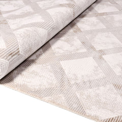 Geometric Area Rug – Machine Made Cream Polyester Rug with Laser Cut Edge