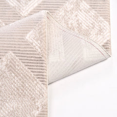 Geometric Area Rug – Machine Made Cream Polyester Rug with Laser Cut Edge