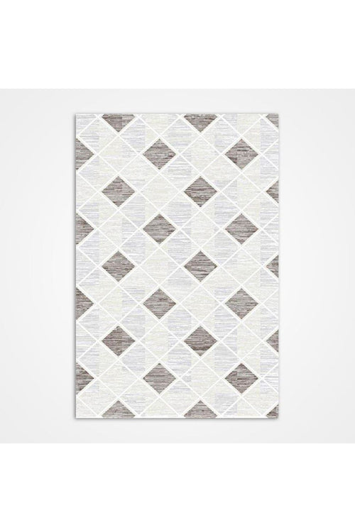 Grey Geometric Area Rug - Machine Made Rug With 8mm Pile & Laser Cut Edges