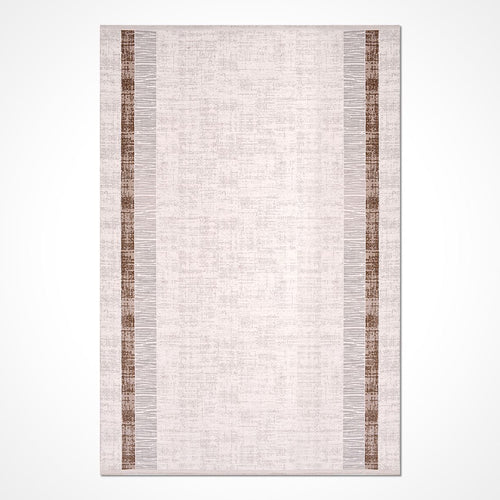 Machine Made Area Rug – Cream Brown Frame Rug with Laser Cut Edges