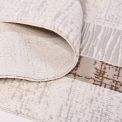 Machine Made Area Rug – Cream Brown Frame Rug with Laser Cut Edges