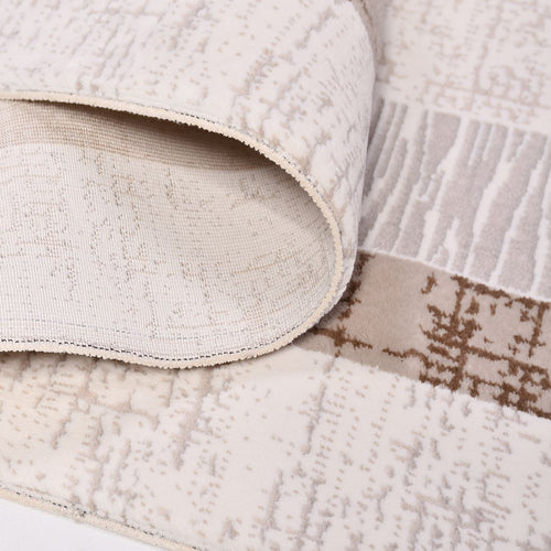 Machine Made Area Rug – Cream Brown Frame Rug with Laser Cut Edges