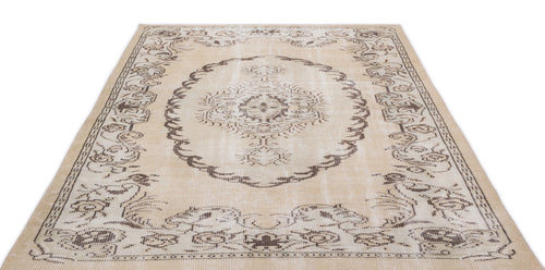 Atina Beige Vintage Wool Handmade Area Rug 5'5" x 8'6"
