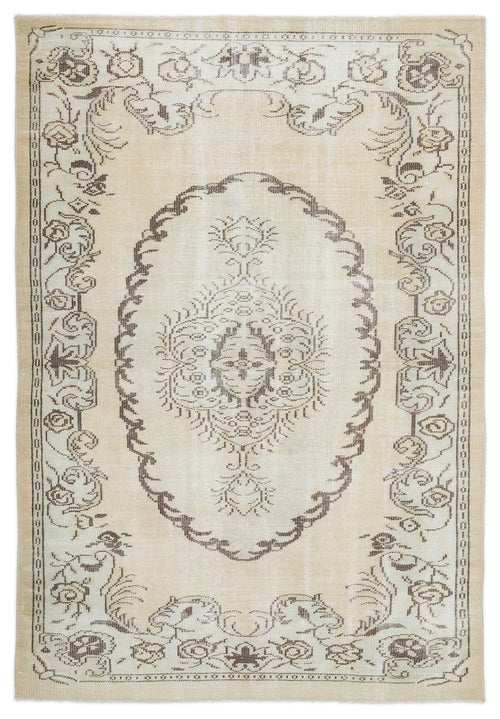 Atina Beige Vintage Wool Handmade Area Rug 5'5" x 8'6"