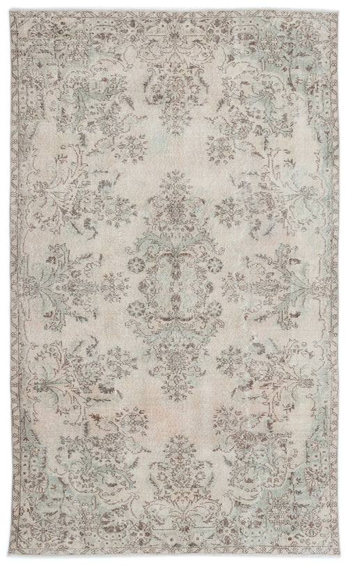 Atina Beige Vintage Wool Handmade Area Rug 5'6" x 9'3"