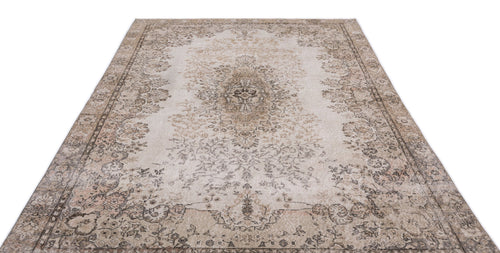 Atina Beige Vintage Wool Handmade Area Rug 6'4" x 9'11"