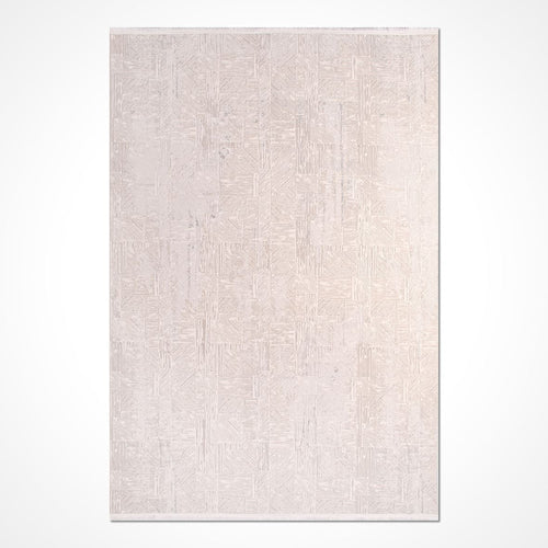 Cream Geometric Area Rug - Machine Made Rug With 6mm Pile Height | Durable Polyester Carpet