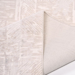 Cream Geometric Area Rug - Machine Made Rug With 6mm Pile Height | Durable Polyester Carpet