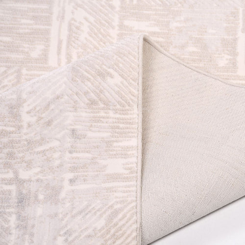 Cream Geometric Area Rug - Machine Made Rug With 6mm Pile Height | Durable Polyester Carpet