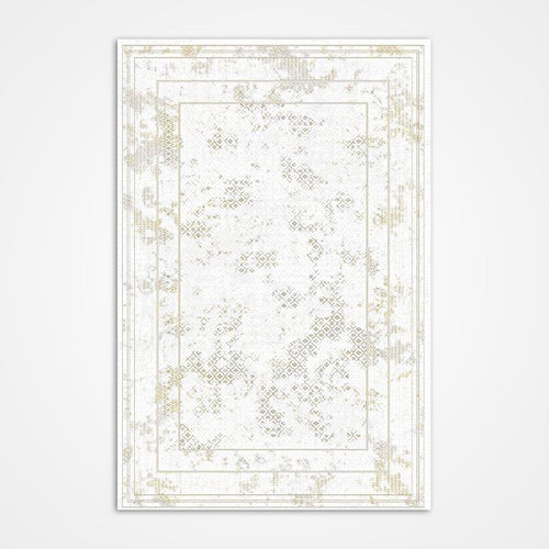 Cream Area Rug – Machine Made Rug With Frame Design, 6mm Pile Height & Washable Carpet