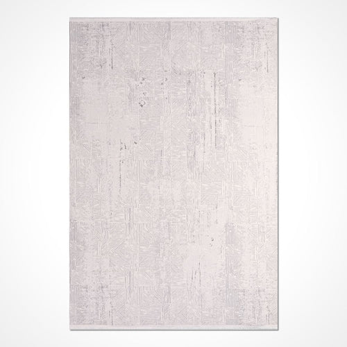 White Grey Striped Rug - Machine Made Area Rug With Durable Polyester Pile