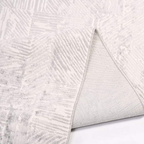 White Grey Striped Rug - Machine Made Area Rug With Durable Polyester Pile