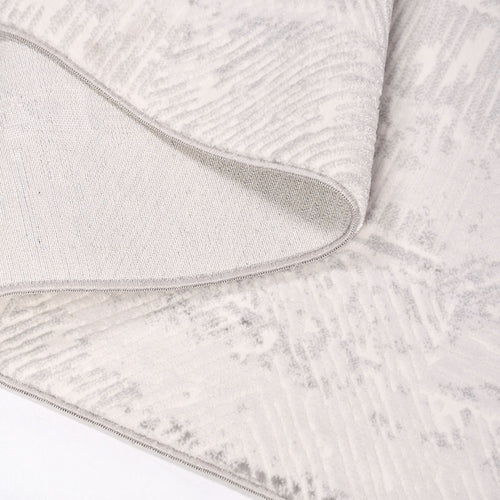 White Grey Striped Rug - Machine Made Area Rug With Durable Polyester Pile