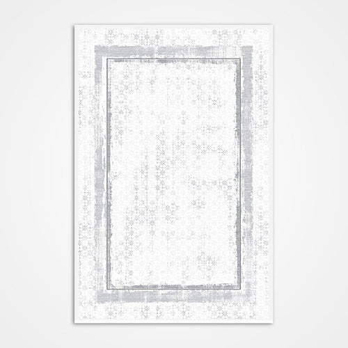 White Area Rug – Machine Made Polyester Rug with Frame Design & 6mm Pile