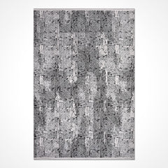 Black Grey Area Rug - Machine Made Striped Polyester Carpet for Modern Living Room