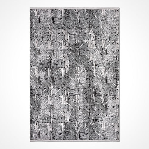 Black Grey Area Rug - Machine Made Striped Polyester Carpet for Modern Living Room