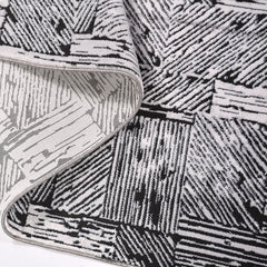 Black Grey Area Rug - Machine Made Striped Polyester Carpet for Modern Living Room