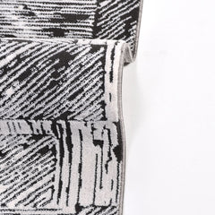 Black Grey Area Rug - Machine Made Striped Polyester Carpet for Modern Living Room