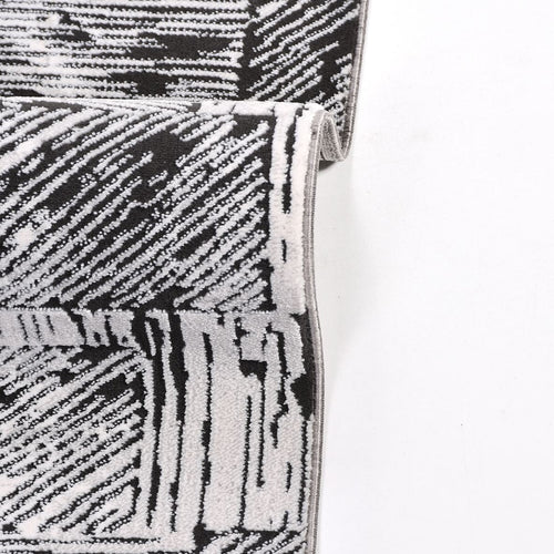 Black Grey Area Rug - Machine Made Striped Polyester Carpet for Modern Living Room