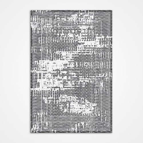 Modern Area Rug – Machine Made Grey Black Rug with 6mm Pile, Durable Polyester