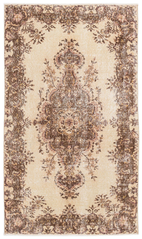 Atina Beige Vintage Wool Handmade Area Rug 3'11" x 6'9"