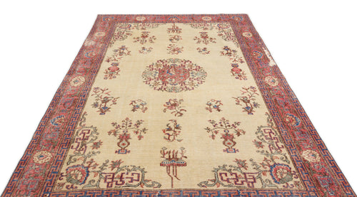 Atina Cream Vintage Wool Handmade Area Rug 6'5" x 9'9"