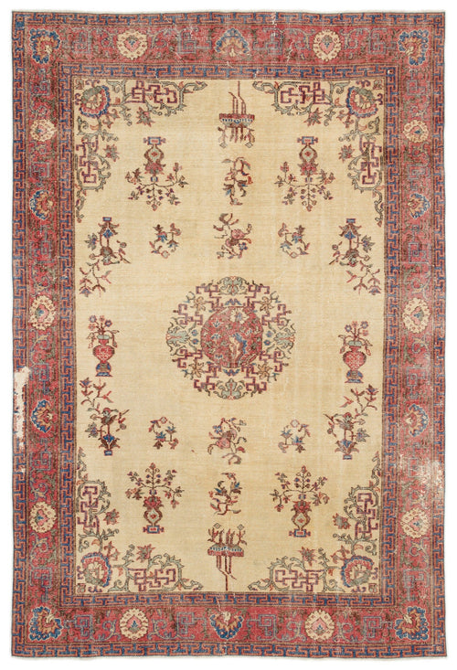 Atina Cream Vintage Wool Handmade Area Rug 6'5" x 9'9"