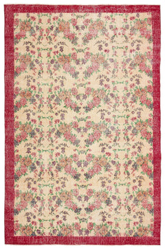 Atina Red Floral Wool Handmade Area Rug 6'3" x 9'4"