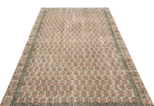 Atina Beige Vintage Wool Handmade Area Rug 5'4" x 8'8"