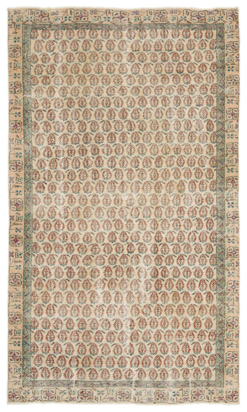 Atina Beige Vintage Wool Handmade Area Rug 5'4" x 8'8"