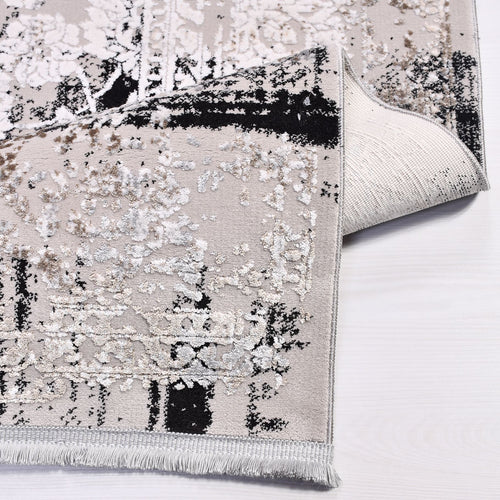 Vintage Area Rug – Black Grey Machine Made Rug with Overlocked Edge