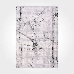 Grey Marble Area Rug - Machine Made Rug With Acrylic Yarn & Overlocked Edge
