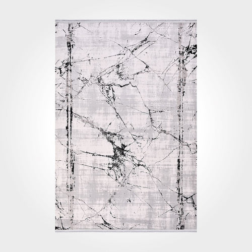 Grey Marble Area Rug - Machine Made Rug With Acrylic Yarn & Overlocked Edge