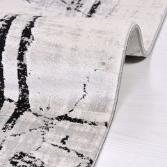 Grey Marble Area Rug - Machine Made Rug With Acrylic Yarn & Overlocked Edge
