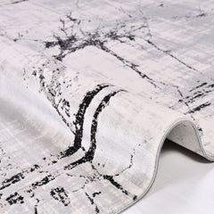 Grey Marble Area Rug - Machine Made Rug With Acrylic Yarn & Overlocked Edge