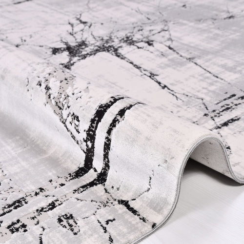 Grey Marble Area Rug - Machine Made Rug With Acrylic Yarn & Overlocked Edge