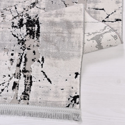 Grey Marble Area Rug - Machine Made Rug With Acrylic Yarn & Overlocked Edge