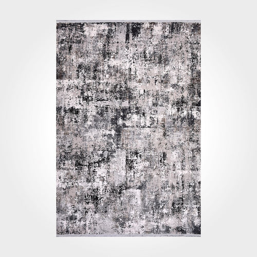 Modern Area Rug – Black Machine Made Rug with Overlocked Edge, Low Pile