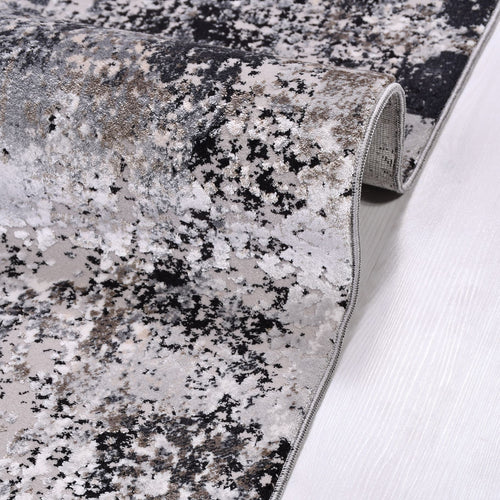 Modern Area Rug – Black Machine Made Rug with Overlocked Edge, Low Pile