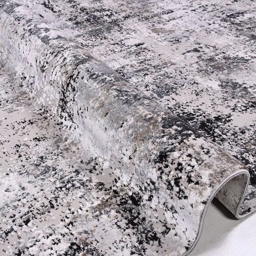 Modern Area Rug – Black Machine Made Rug with Overlocked Edge, Low Pile