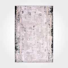Machine Made Area Rug - Cream Beige Rug with Black Frame, Low Pile Durable Floor Covering