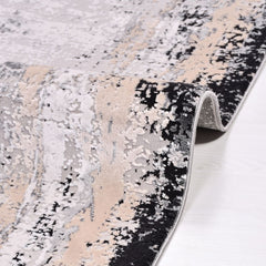 Machine Made Area Rug - Cream Beige Rug with Black Frame, Low Pile Durable Floor Covering